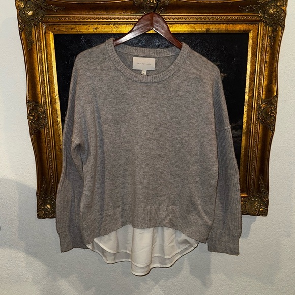 Brochu Walker Wool & Cashmere Blend Gray Layered Crewneck Sweater Size M - Picture 1 of 6